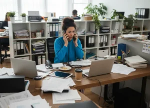 Osoba dorosła wykonująca wiele czynności jednocześnie, sprawiająca wrażenie posiadania ADHD