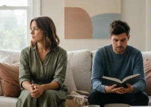 kryzys w związku, para siedzi razem na kanapie