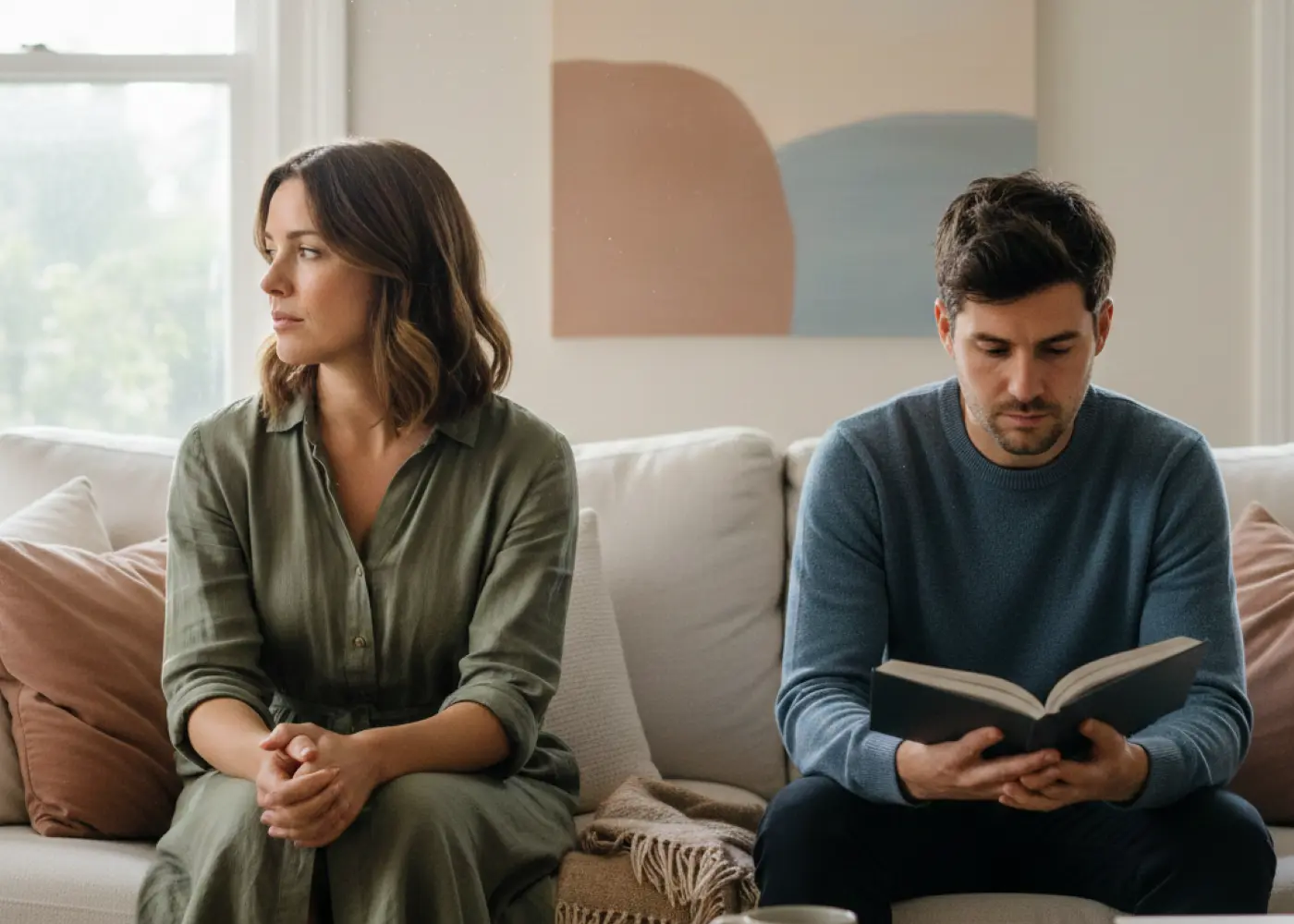 kryzys w związku, para siedzi razem na kanapie